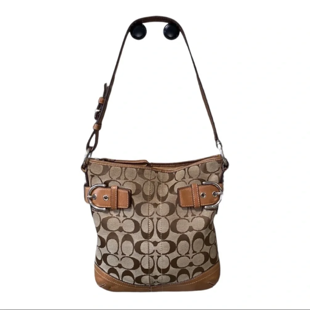 Coach  W Signature Logo W/Leather Trim Bag